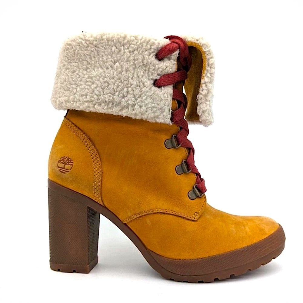 TIMBERLAND CAMDALE Fleece Fold-Down Tan Leather Heeled Boots Women’s 10 - Picture 11 of 11